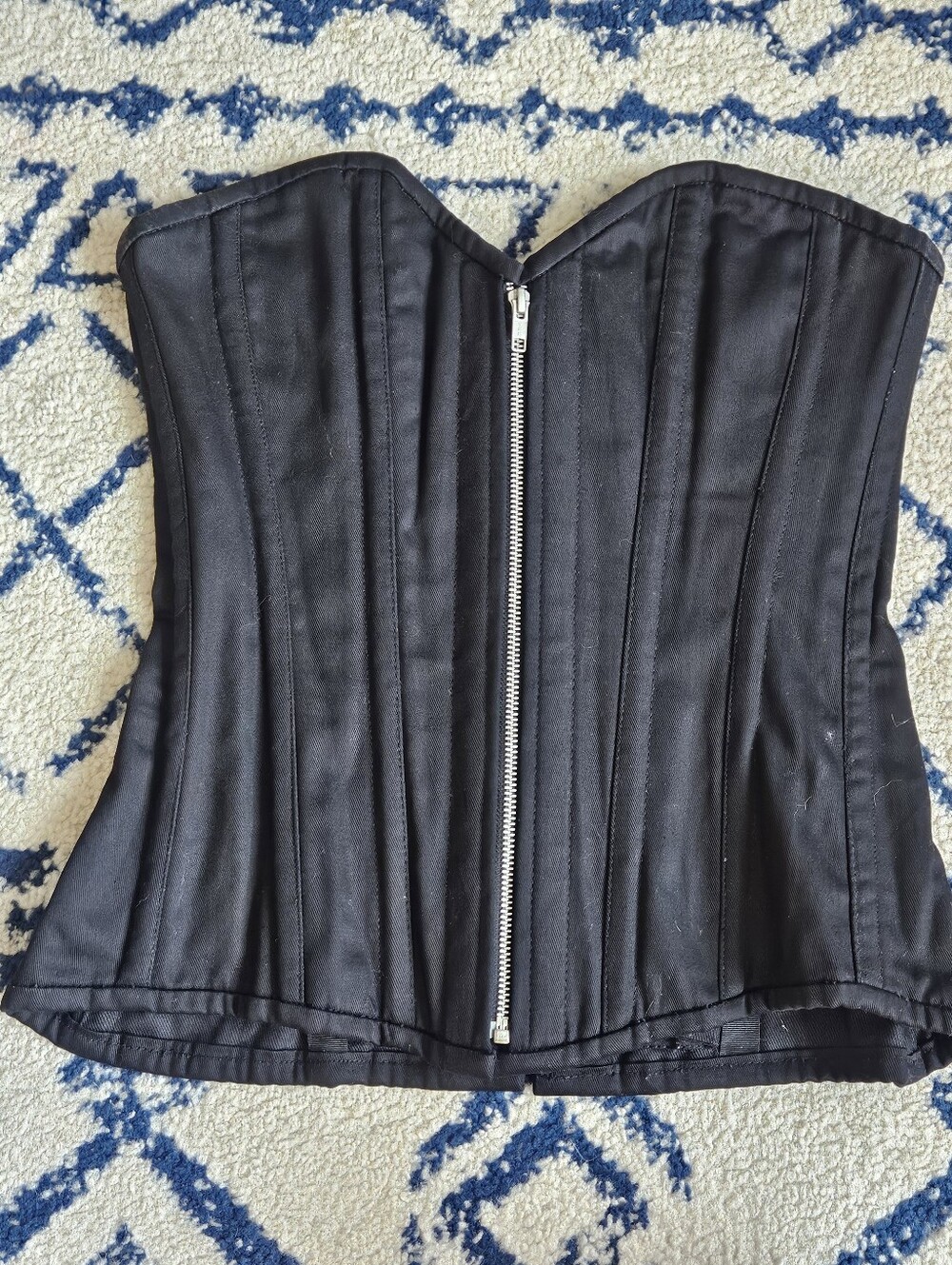 Top Drawer Black Cotton Steel Boned Corset W/ Zipper - Picture 7 of 12